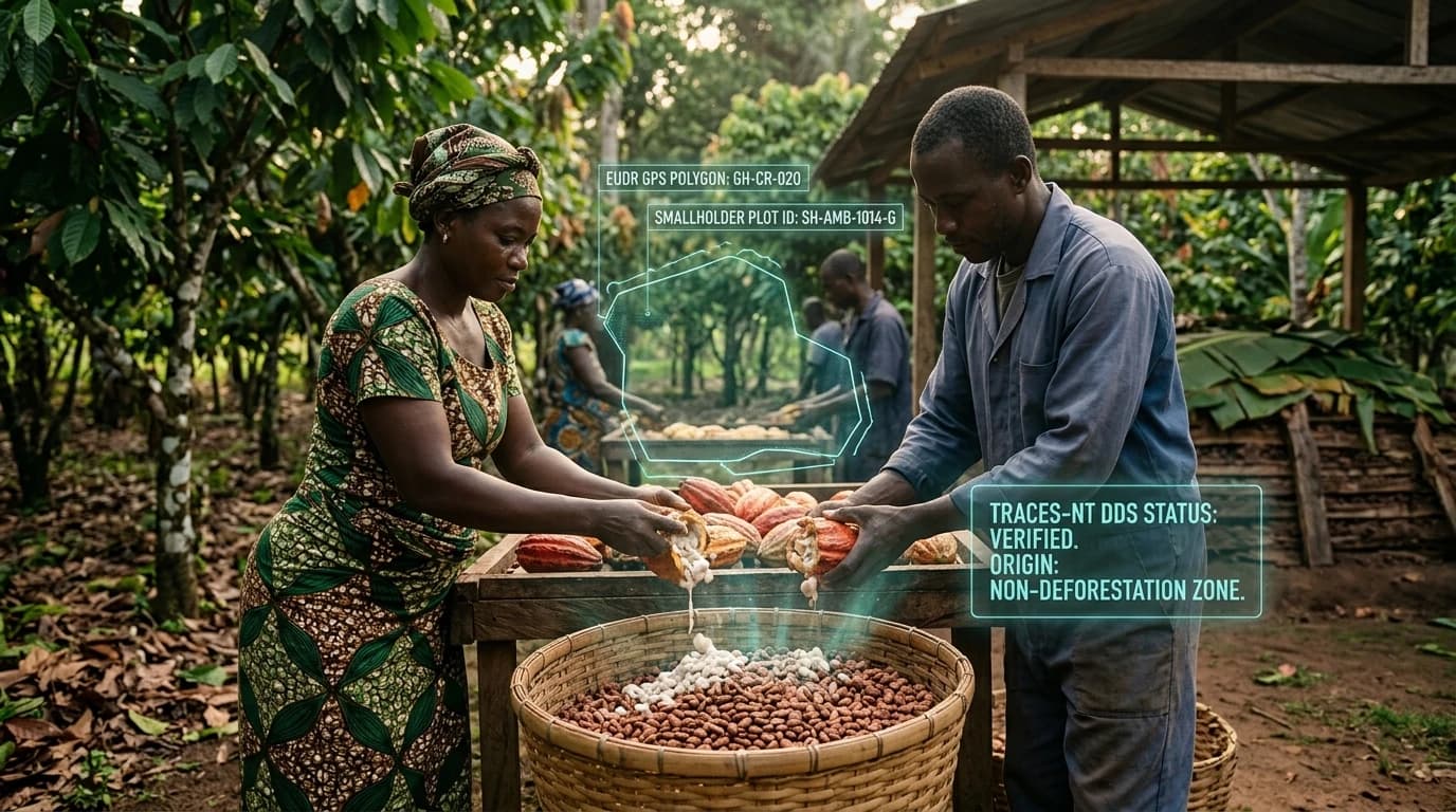 EUDR cocoa traceability, smallholder plot polygons and TRACES-NT Due Diligence Statement